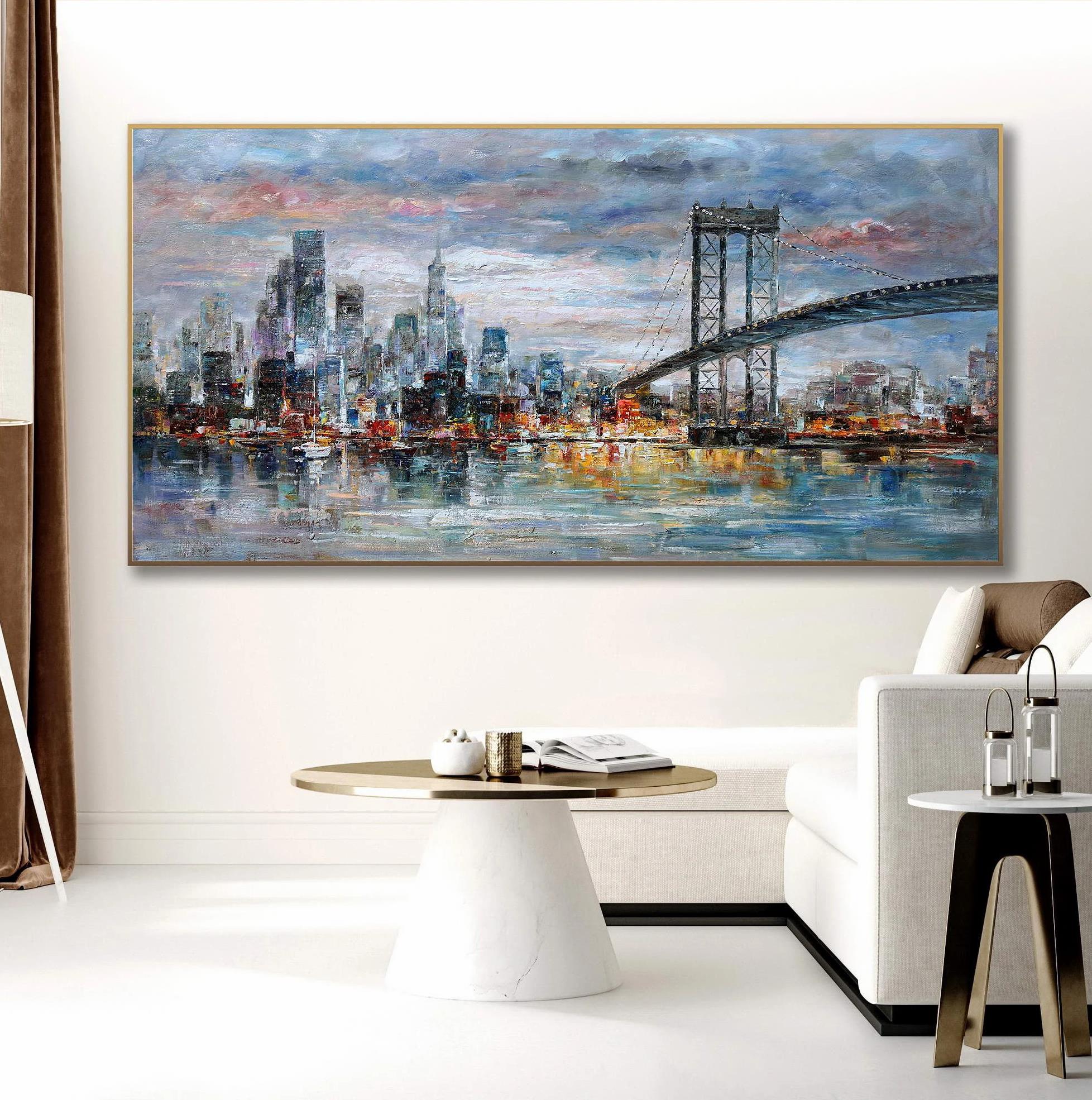 New York Manhattan Brooklyn Bridge NYC Skyline Stadtbild urbane Textur Ölgemälde